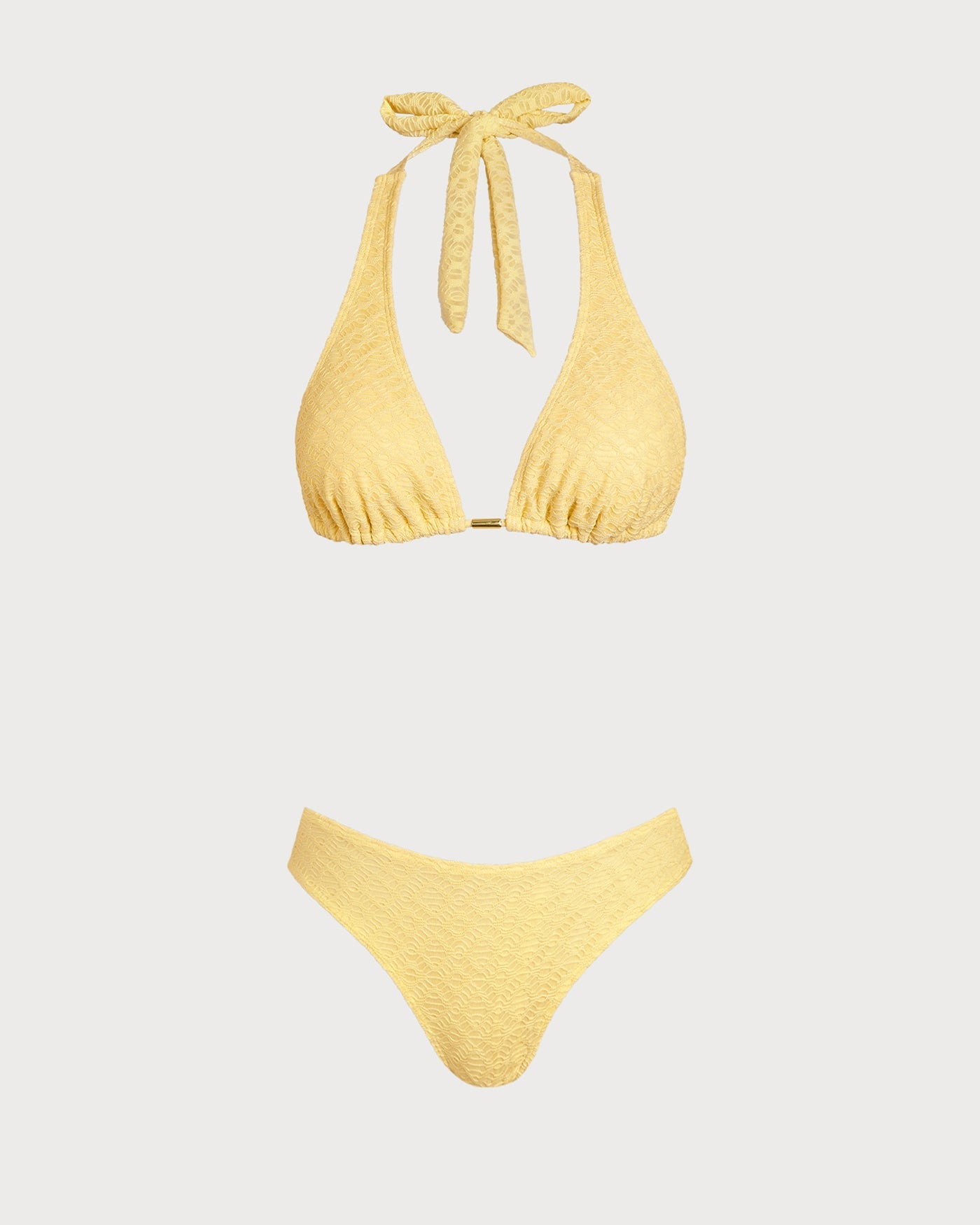 Sarı Jakarlı Dokulu Bikini Takımı
