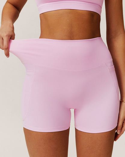 Pembe Cep Detaylı Yüksek Bel Yoga Şort