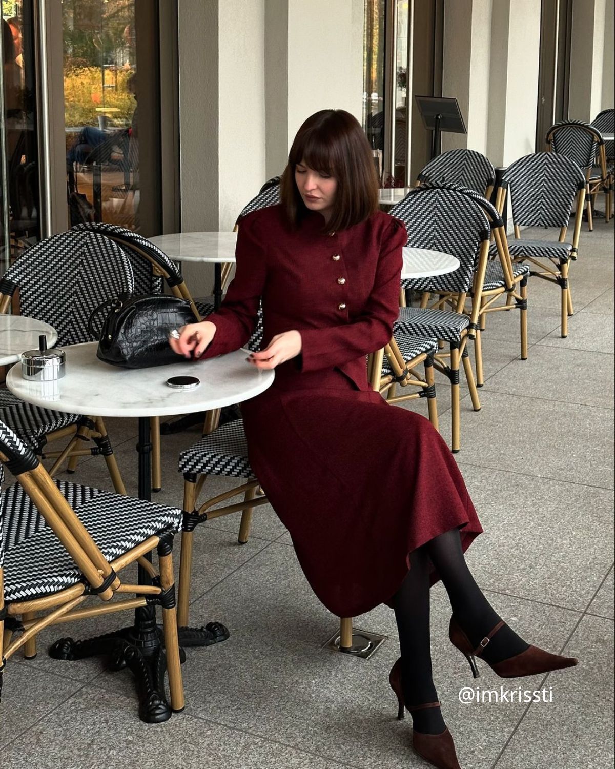 Bordo Retro Single-breasted Tweed Ceket