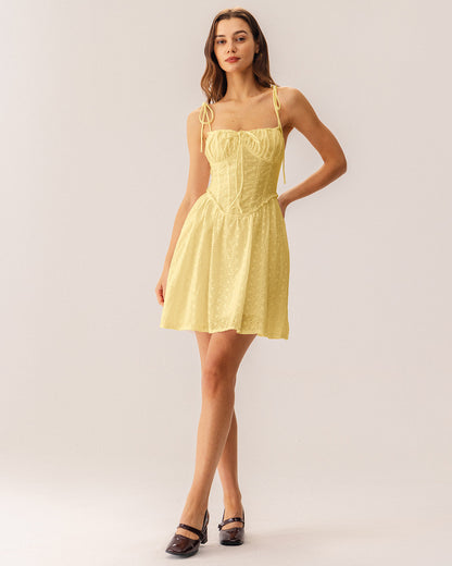 Sarı Büzgülü Corset Slip Mini Elbise