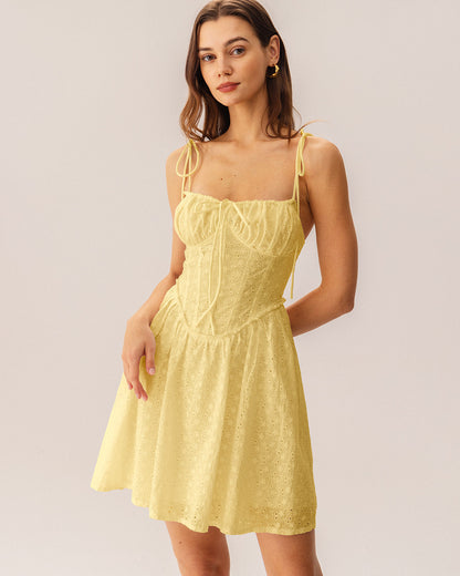 Sarı Büzgülü Corset Slip Mini Elbise