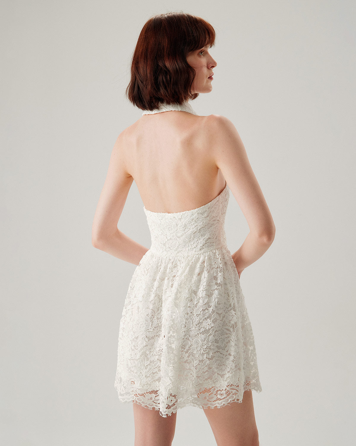 Beyaz Dantelli Collared Kolsuz Mini Elbise