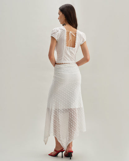 Beyaz Jakarlı Balık Kesim Midi Etek
