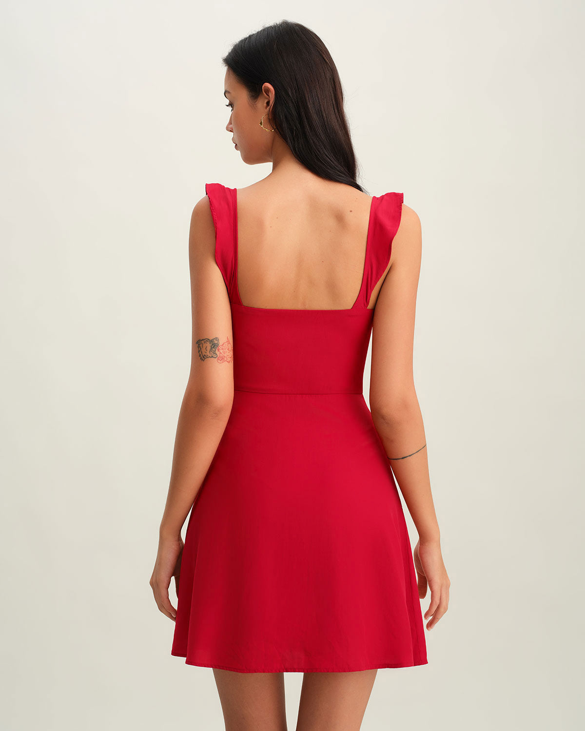 Kırmızı Kalp Yaka Slip Mini Elbise