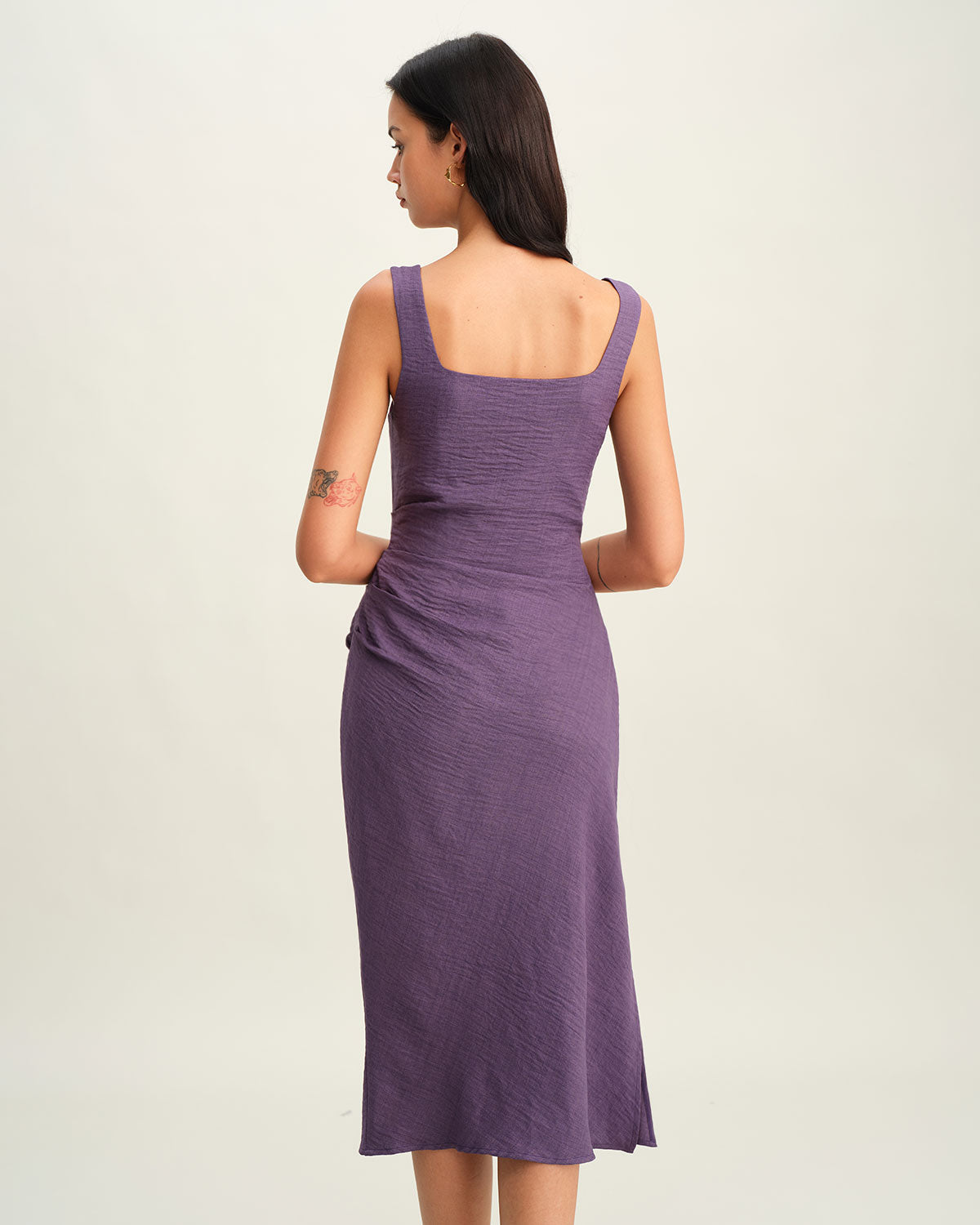 Mor Kare Yaka Slip Midi Elbise