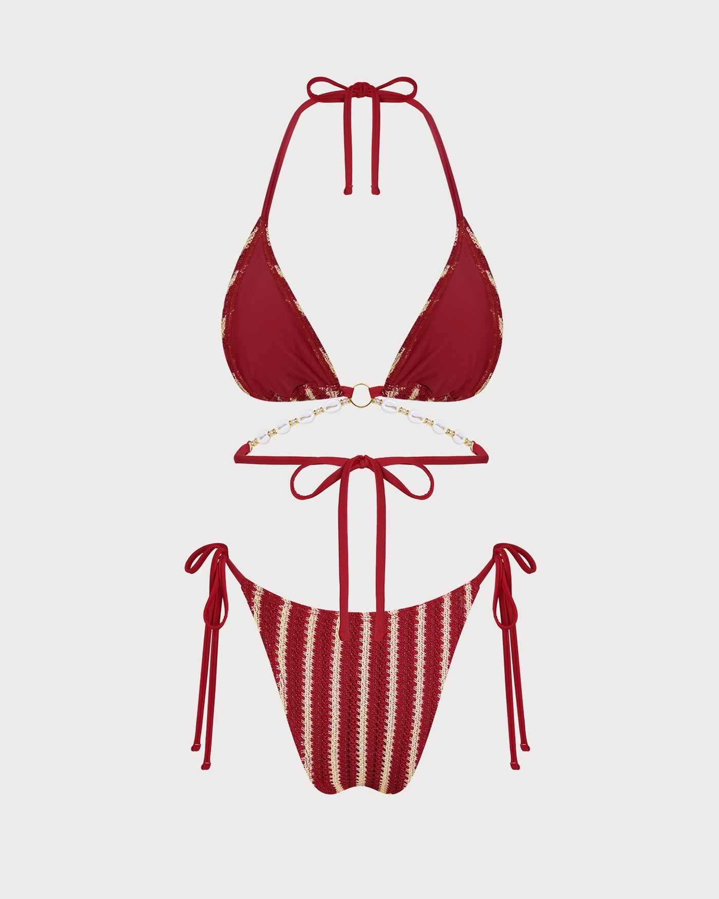 Kırmızı Halka Detaylı Kontrast Bikini Takımı