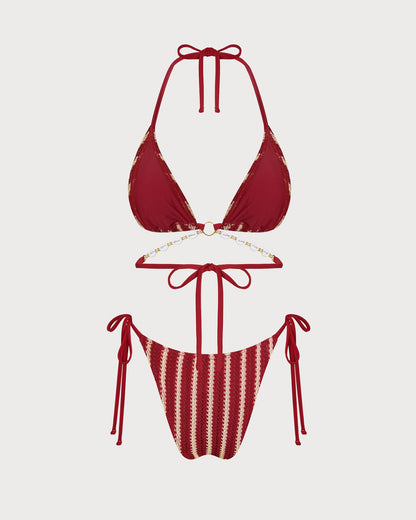 Kırmızı Halka Detaylı Kontrast Bikini Takımı