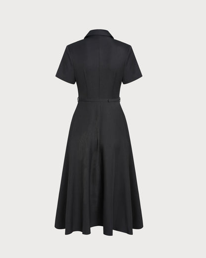 Siyah A Kesim Belted Midi Elbise