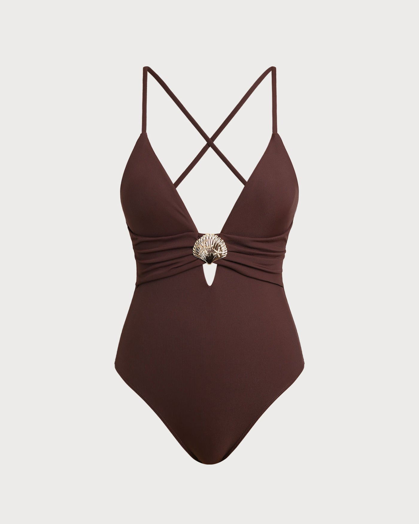 Kahverengi Dekolteli Tek Parça Mayo Swimwear