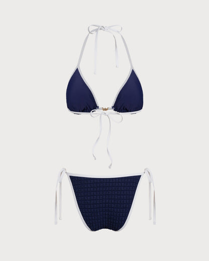 Mavi Kontrast Boyundan Bağlamalı Bikini Takımı