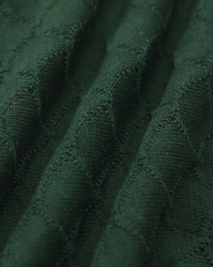 Koyu Yeşil Lapel Ribbed Dokulu Triko Üst