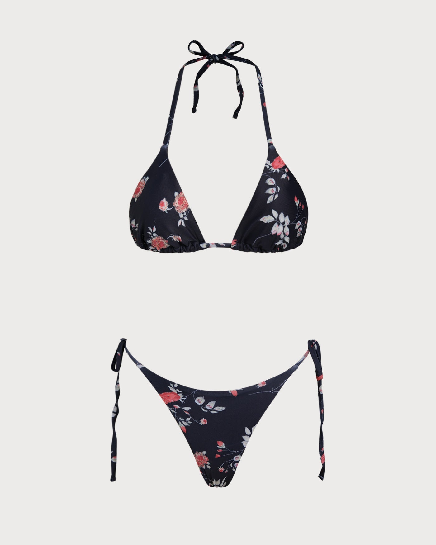 Siyah Çiçek Desenli Üçgen Bikini Takımı