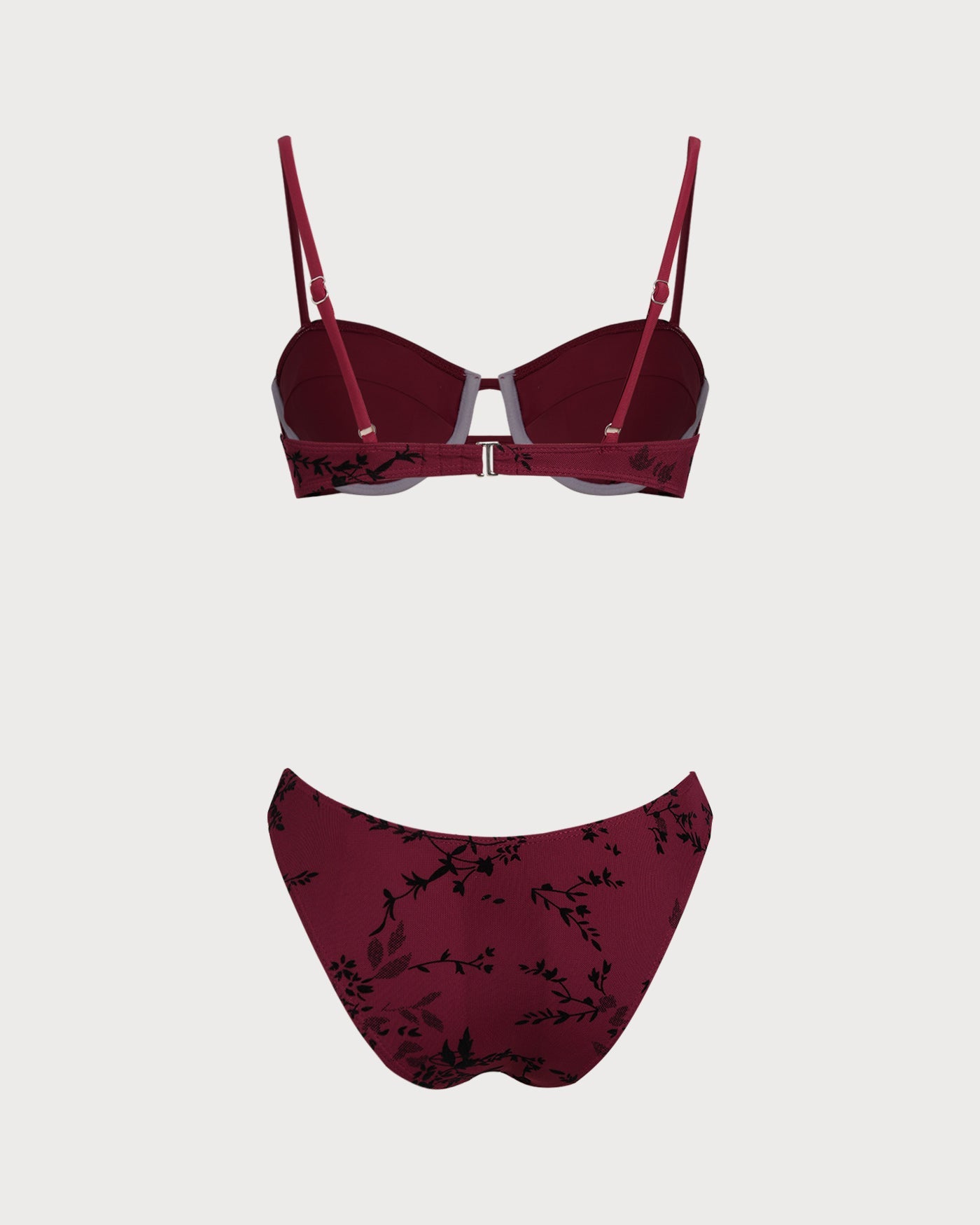 Kırmızı Çiçek Desenli Balenli Bikini Takımı