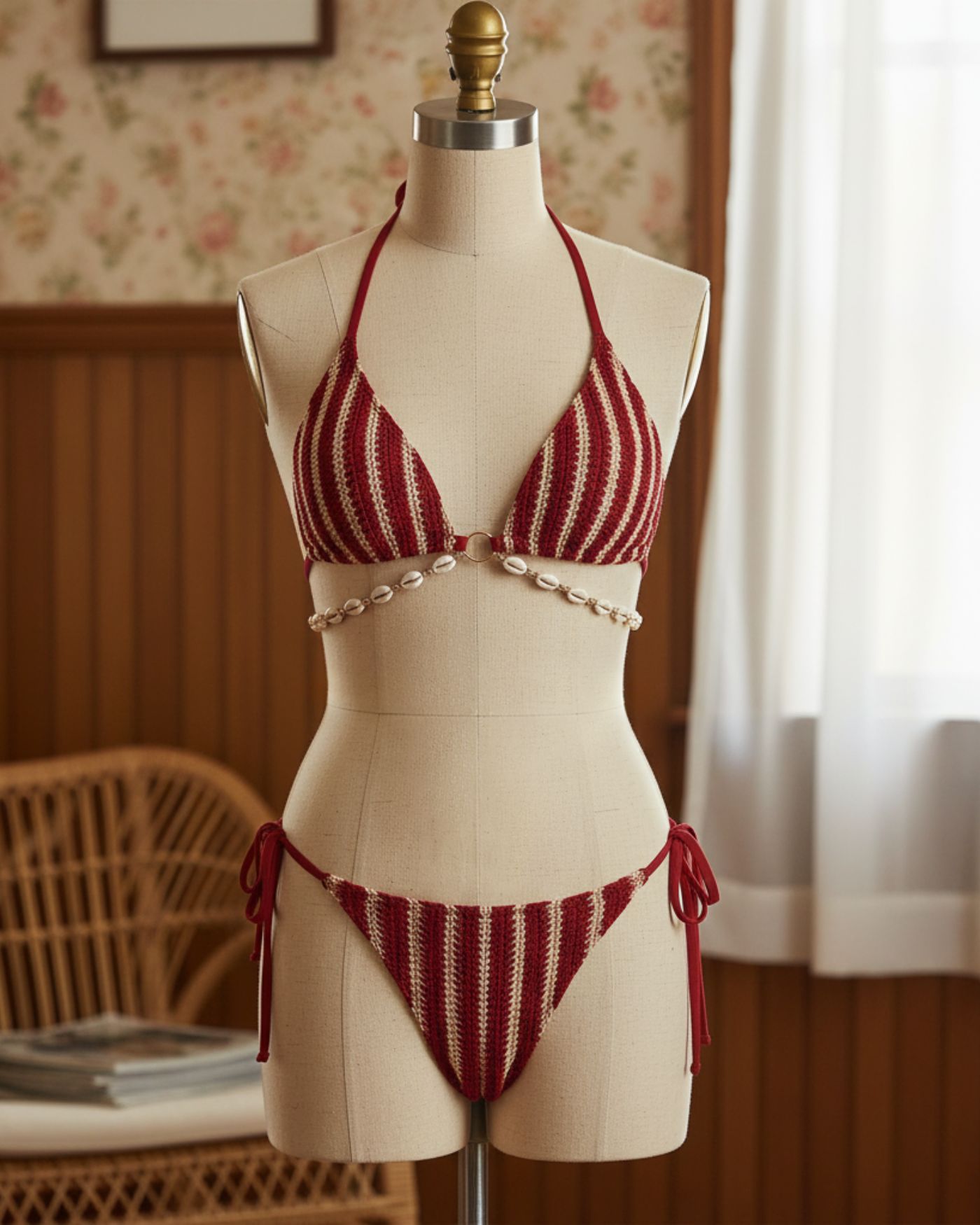 Kırmızı Halka Detaylı Kontrast Bikini Takımı