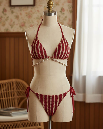 Kırmızı Halka Detaylı Kontrast Bikini Takımı