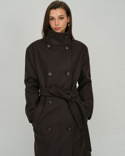 Kahve Belted Cep Detaylı Trench Kaban