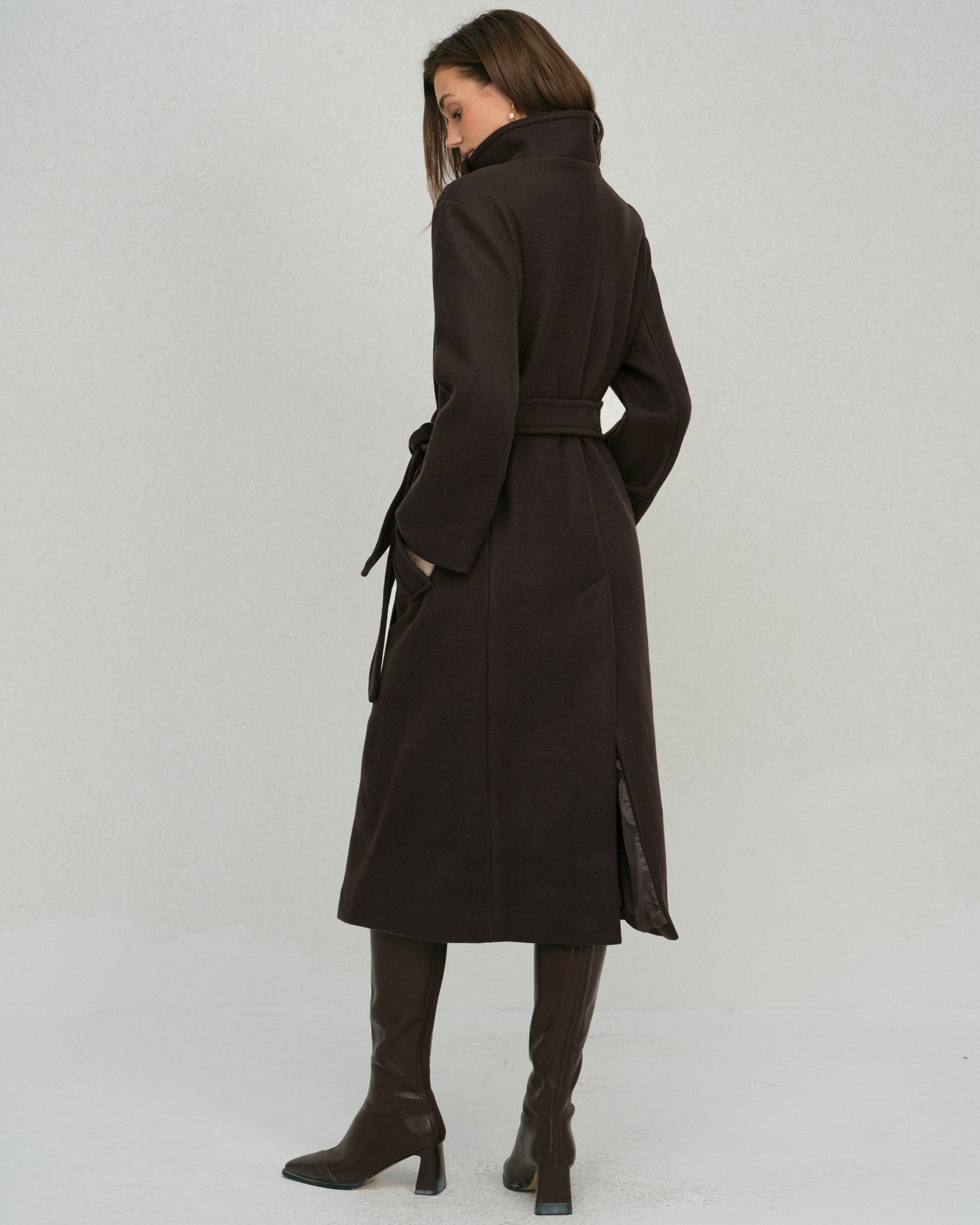 Kahve Belted Cep Detaylı Trench Kaban