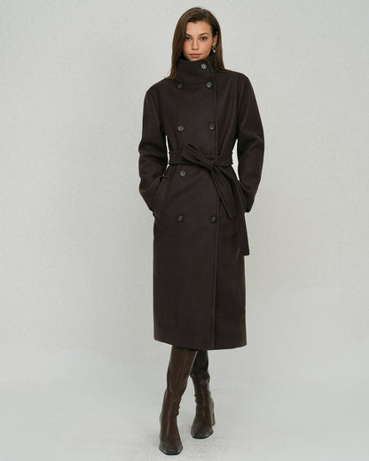 Kahve Belted Cep Detaylı Trench Kaban