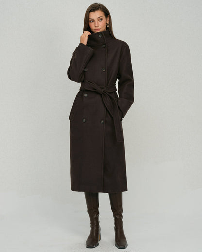 Kahve Belted Cep Detaylı Trench Kaban