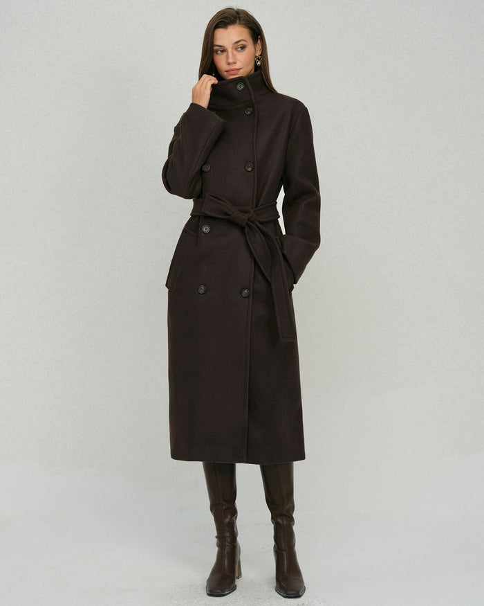 Kahve Belted Cep Detaylı Trench Kaban