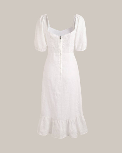 Balon Kol Split Hem Midi Elbise