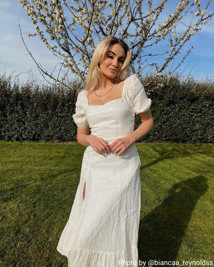 Balon Kol Split Hem Midi Elbise