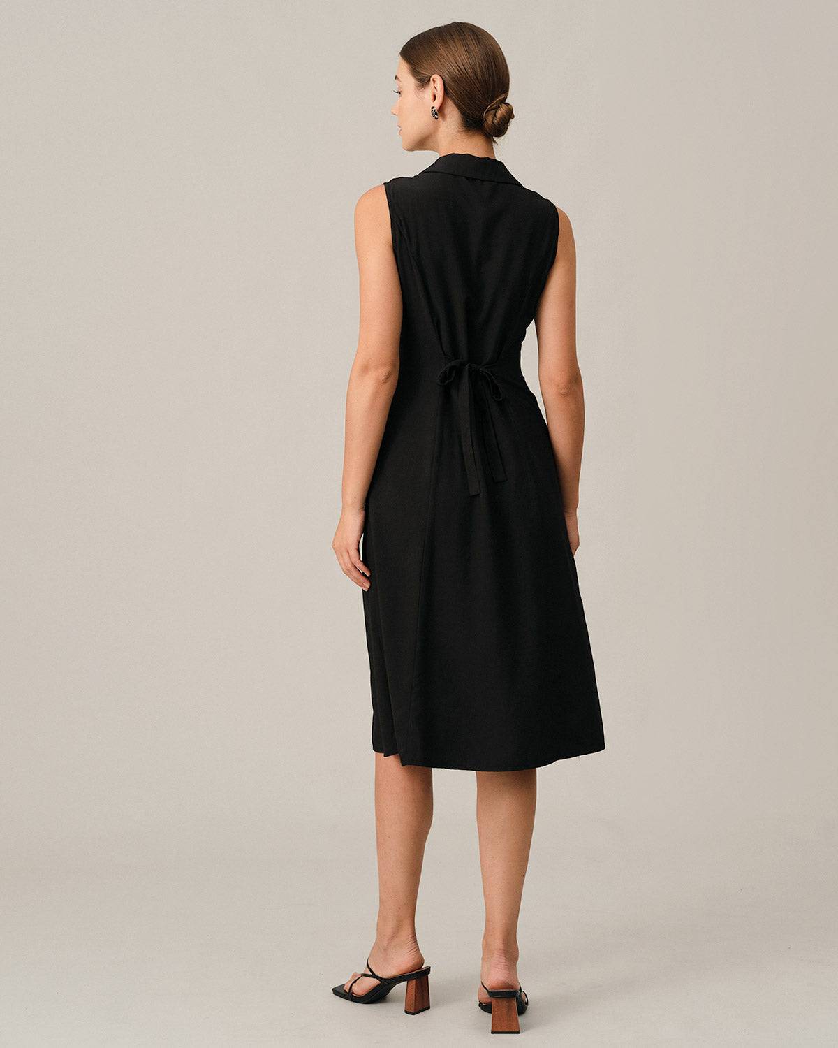 Siyah V-Neck Tunik Midi Elbise