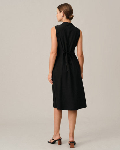Siyah V-Neck Tunik Midi Elbise