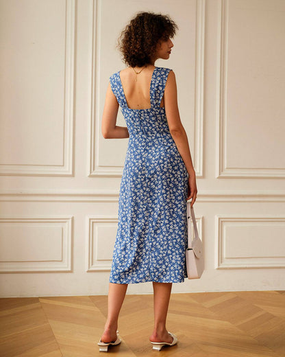 Single-breasted Çiçek Desenli Midi Elbise