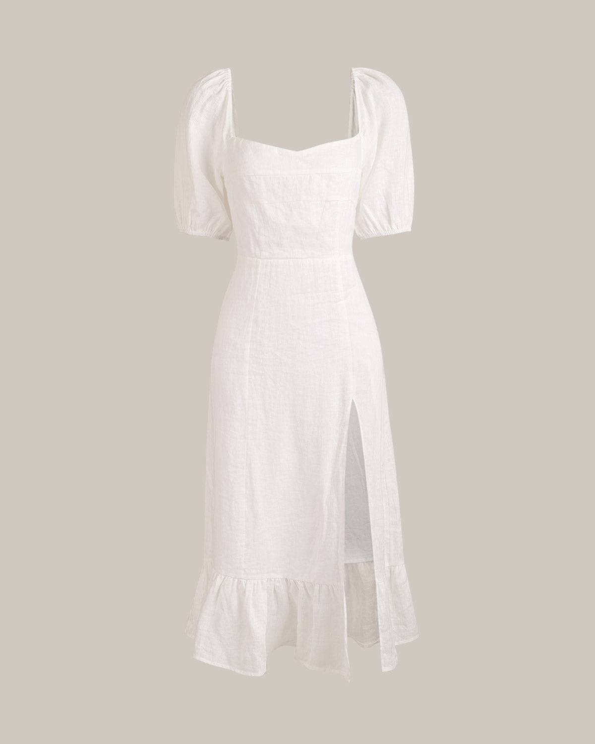 Balon Kol Split Hem Midi Elbise