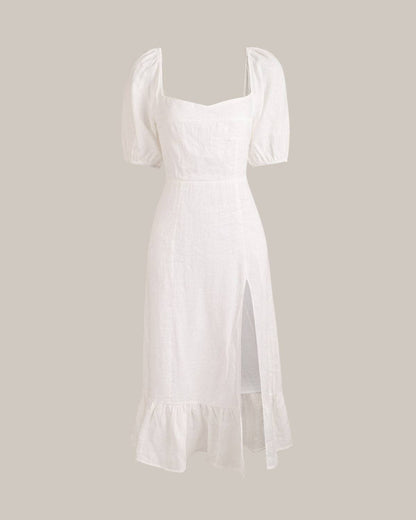 Balon Kol Split Hem Midi Elbise