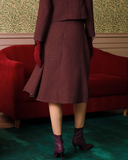Bordo Yüksek Bel Tweed Etek