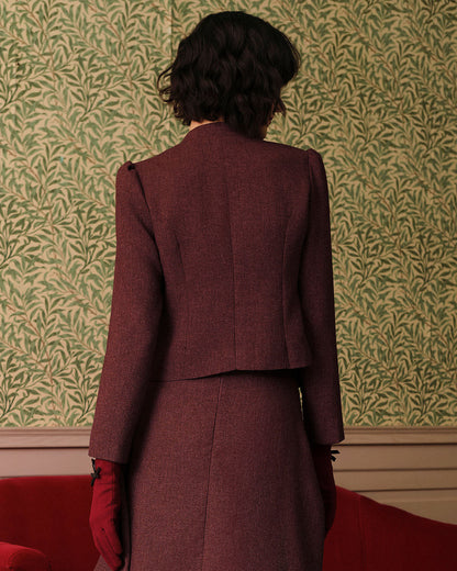 Bordo Retro Single-breasted Tweed Ceket