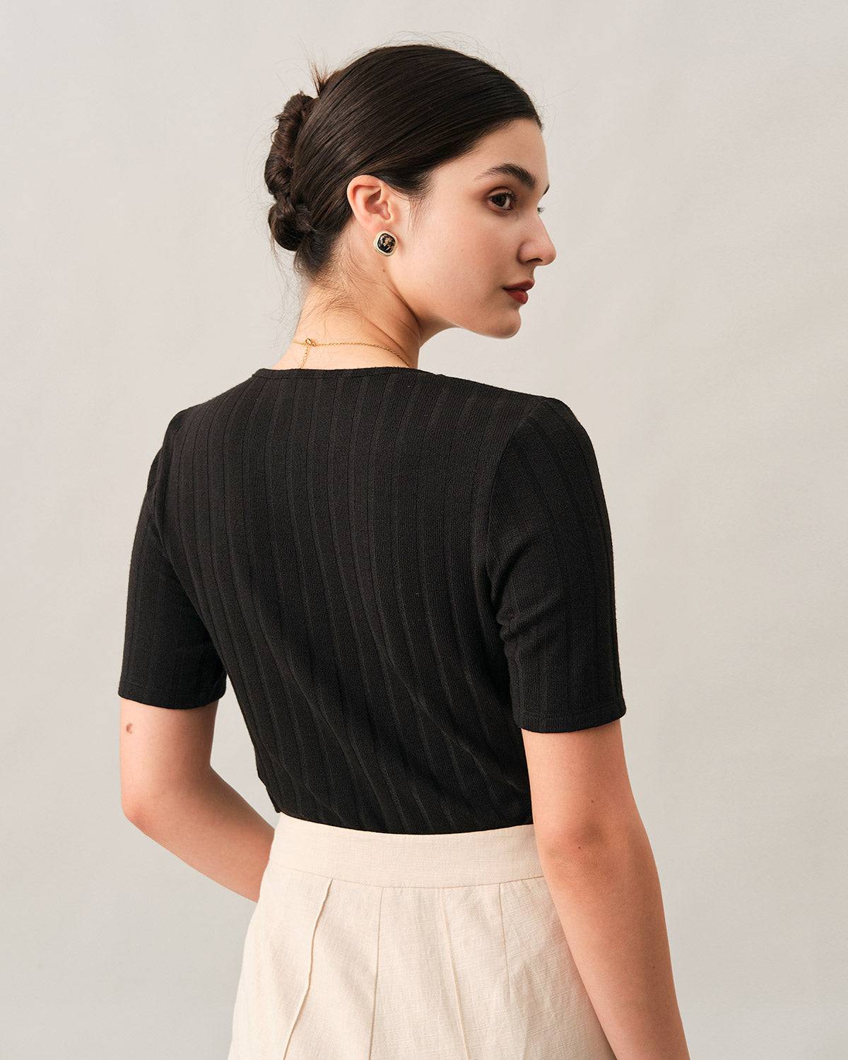 Ribbed Dantelli Trim Tişört