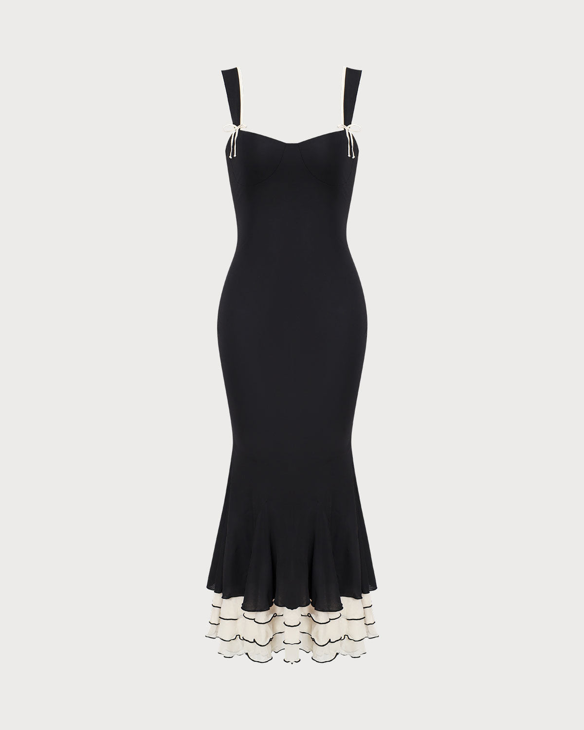 Siyah Kalp Yaka Vücuda Oturan Slip Maxi Elbise