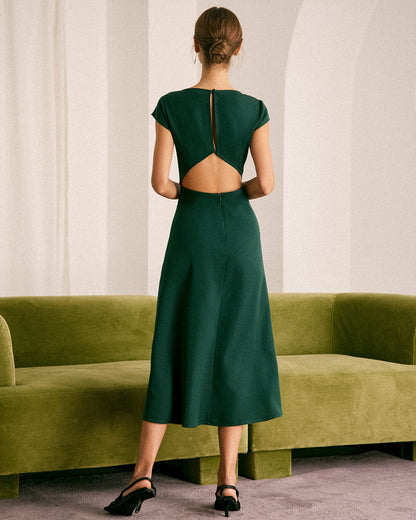 Yeşil Kayık Yaka Cutout Back Midi Elbise