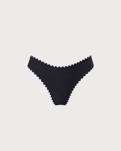 Siyah Contrast Ribbed Bikini Altı