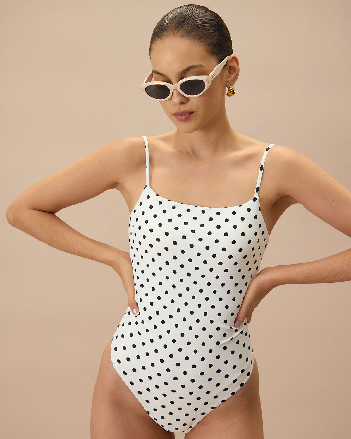 Beyaz Puantiyeli Sırtı Açık Tek Parça Mayo Swimwear