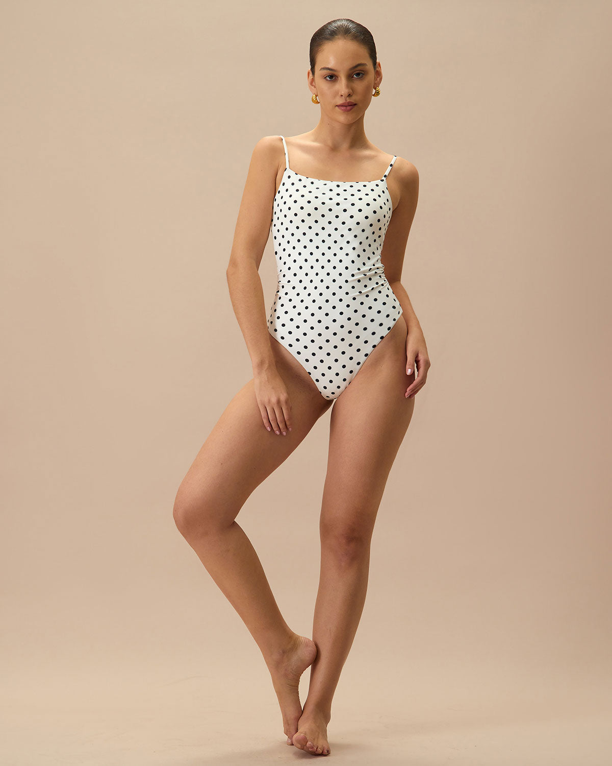 Beyaz Puantiyeli Sırtı Açık Tek Parça Mayo Swimwear