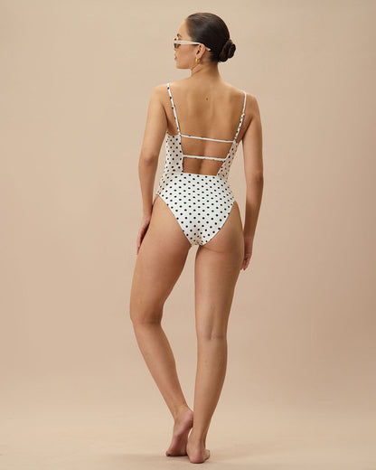 Beyaz Puantiyeli Sırtı Açık Tek Parça Mayo Swimwear