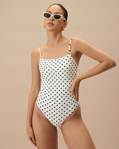 Beyaz Puantiyeli Sırtı Açık Tek Parça Mayo Swimwear