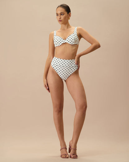 Beyaz Puantiyeli High Bel Hizası Bikini Altı