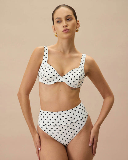 Beyaz Puantiyeli High Bel Hizası Bikini Altı