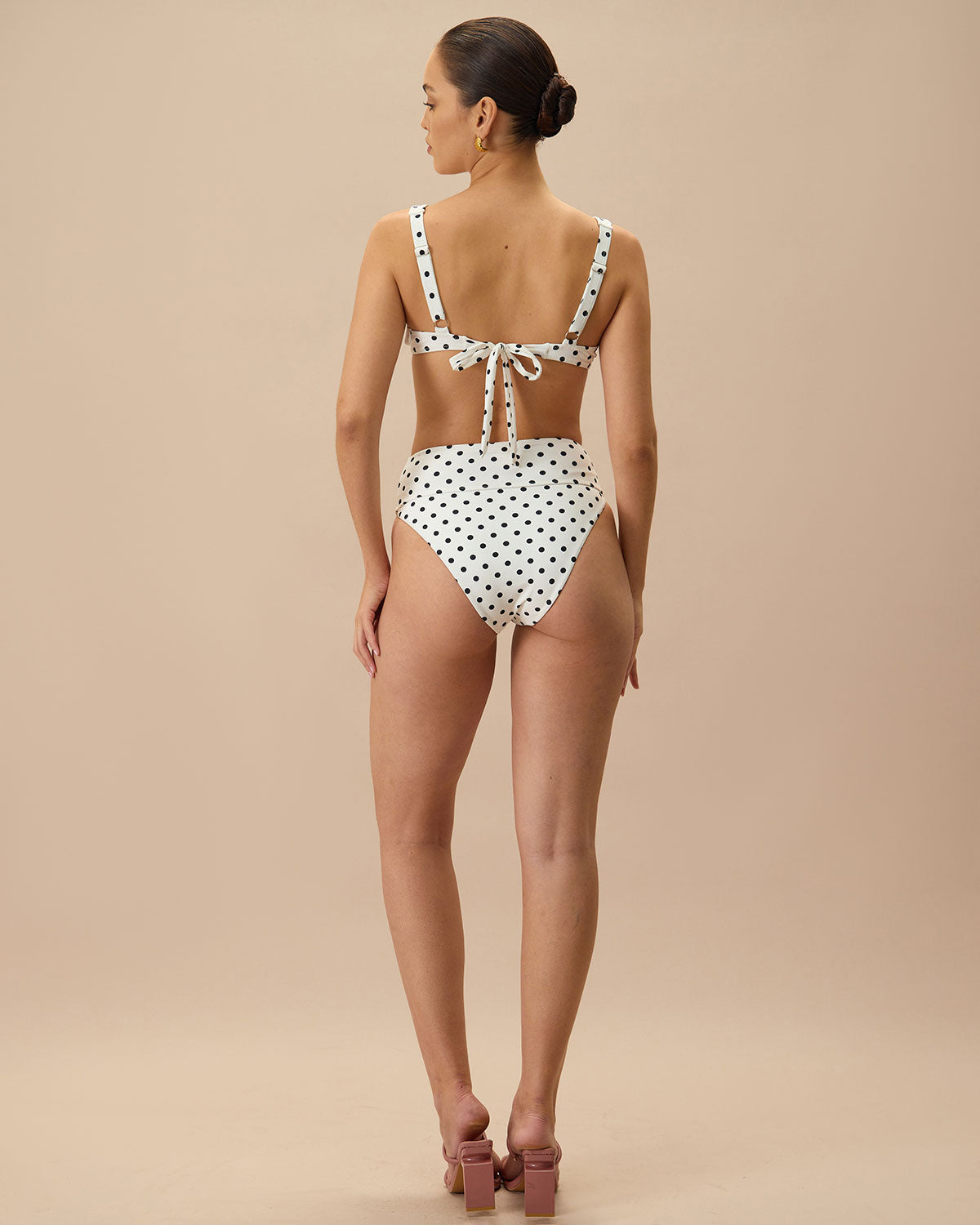 Beyaz Puantiyeli High Bel Hizası Bikini Altı