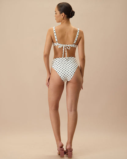 Beyaz Puantiyeli High Bel Hizası Bikini Altı