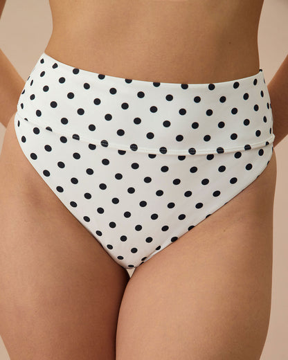 Beyaz Puantiyeli High Bel Hizası Bikini Altı