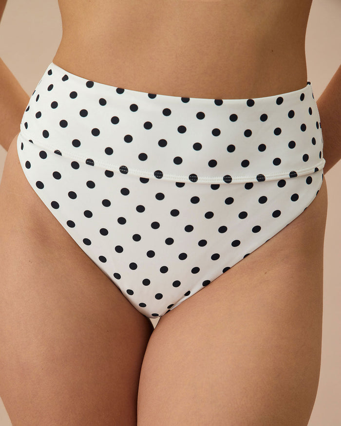 Beyaz Puantiyeli High Bel Hizası Bikini Altı