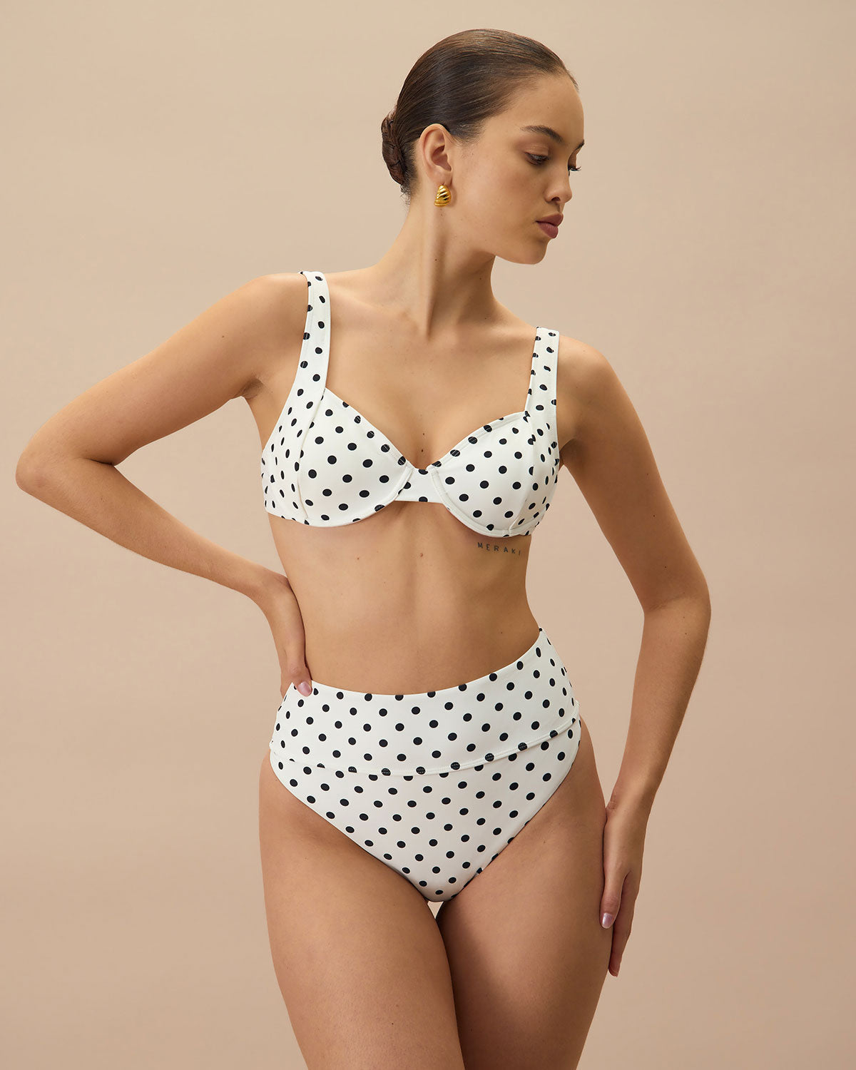 Beyaz Puantiyeli Balenli Bikini Üst