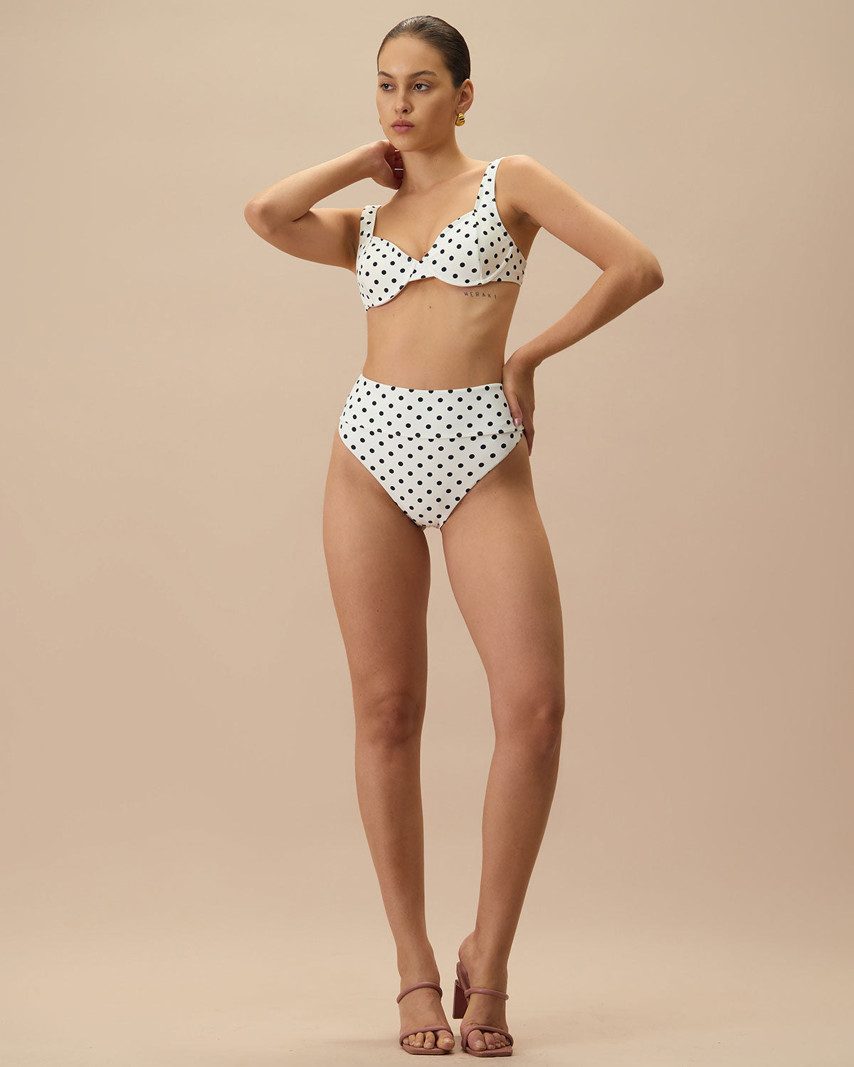 Beyaz Puantiyeli Balenli Bikini Üst