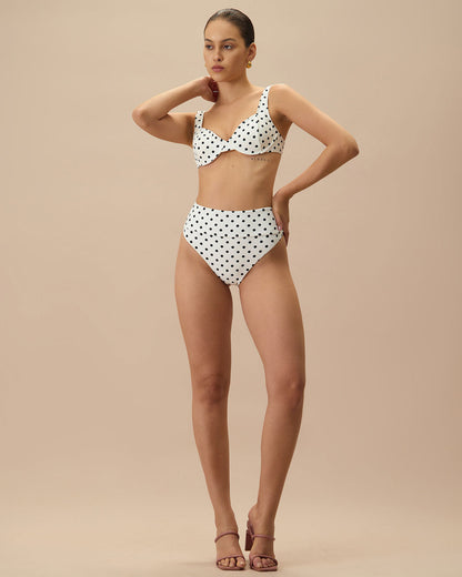 Beyaz Puantiyeli Balenli Bikini Üst